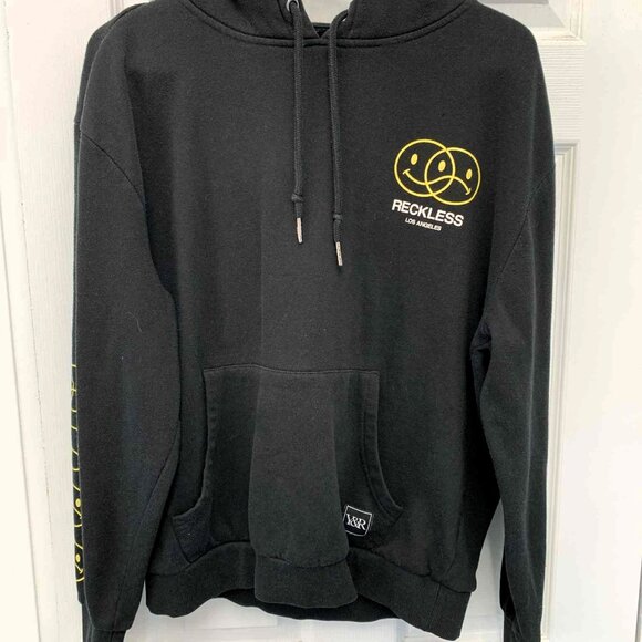 Young & Reckless "Be Nice To People" Hoodie Sweatshirt - Black/Yellow - Sz.L - Picture 1 of 5